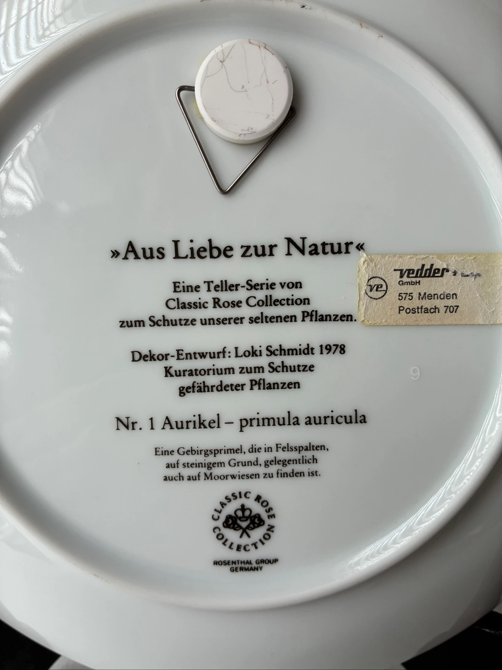 Tablero de pared vintage Rosenthal Classic Rose – Aurikel / Primula auricula (Loki Schmidt 1978) – photo 4